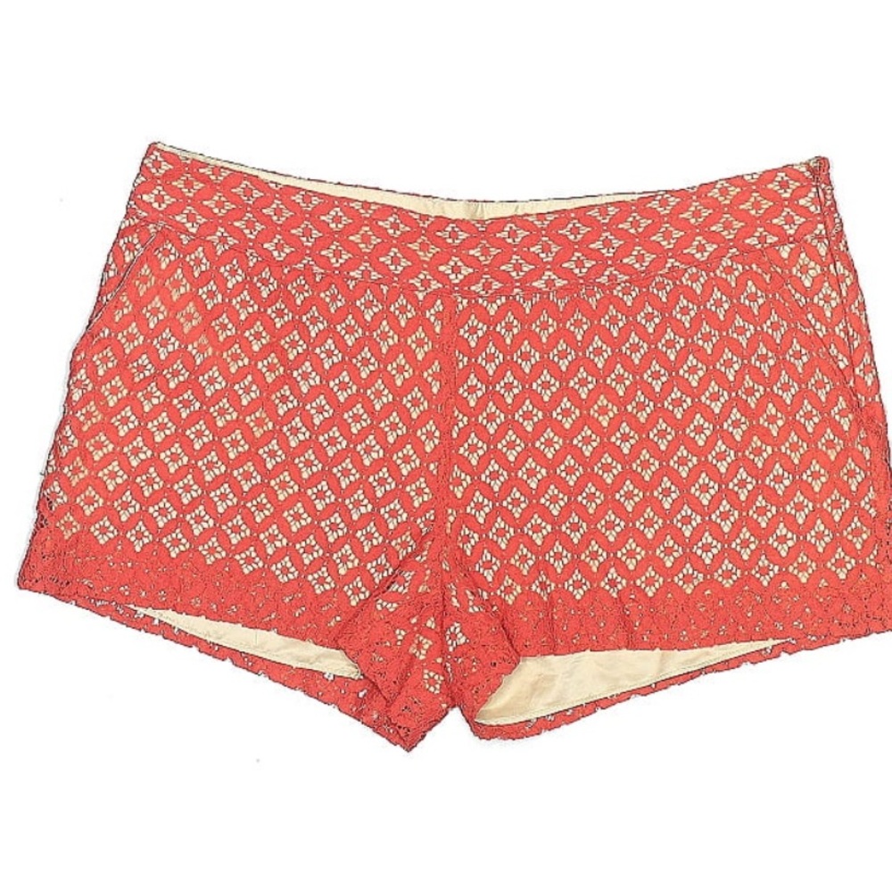 Kensie Orange High Waist Shorts with Geometric Pattern